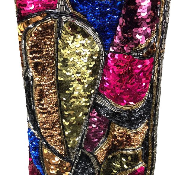 Vintage 1980s Black Tie Sequin, Silk, & Beads by Pierre Cardin, Glamorous, SZ S - Picture 4 of 11